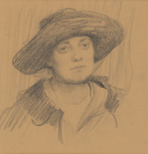 Study of a female head with a hat, around 1918.