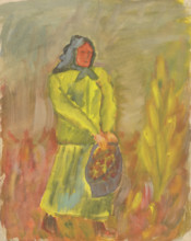 Woman with basket, 1930-1944.