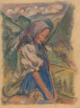 Girl with a dog in the countryside, 1930-1935.