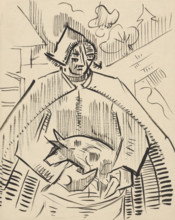 Man with a piglet, about 1942.