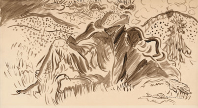 Man in the forest resting, c1935.