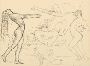 Sketchbook 20 Figures and a Rooster with a Hen, 1st half 20th century.