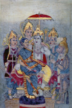 Rama and Sita enthroned under a royal umbrella, c1900.  Creator: Unknown.
