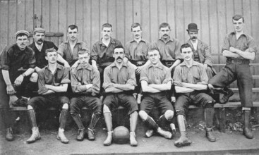 Group portrait of Burslem Port Vale football team, 1896.  Creator: Symmons & Thiele.