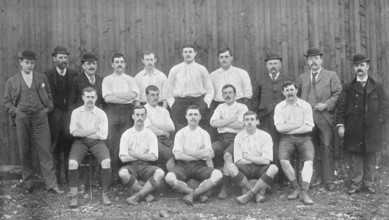 Group portrait of the Bolton Wanderers football team, 1896.  Creator: Symmons & Thiele.