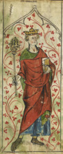 Sanctus Edwardus, Edward the Confessor, standing with a sceptre and a book, c1307-c1327. Creator: Unknown.