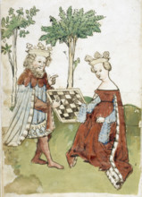 King and queen playing chess, 15th century. Creator: Unknown.