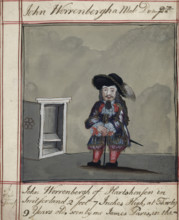 Drawing of John Worrenbergh, of Switzerland, a dwarf of 2 ft. 7 ins..., early 18th century. Creator: James Paris du Plessis.