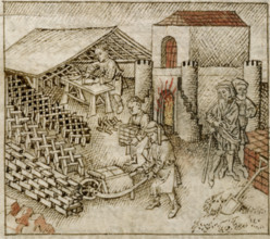 Book of Exodus: Israelites making bricks, mid 15th century. Creator: Unknown.