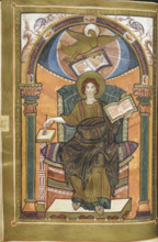 Miniature of an Evangelist portrait of John, 1st quarter of the 9th century.  Creator: Unknown.