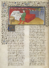 Miniature of Nectanebus practicising the enchantments of Olympias, who lies in bed, c1420.  Creator: Unknown.