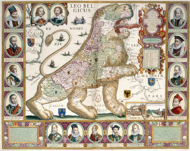 'The lion of the low countries.' Map in the shape of a lion, 1600-1750. Creator: Joannes van Deutecum.