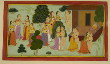 The courtesans tempt Rishyasringa, 1712. Creator: Unknown.