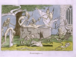 Skeletons and ghosts in a graveyard, 1808.  Creator: Unknown.