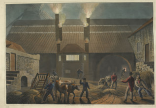 A view of the courtyard of a boiling house, in Antigua, 1823.  Creator: William Clark.