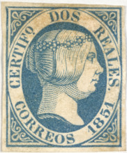 Stamp bearing the head of Queen Isabella II, 1851.  Creator: Unknown.