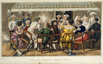 Tom Raw between smoke and fire, 1828. Creator: Sir Charles D'Oyly.