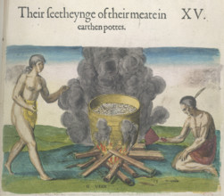 The beauty of the earthenware vessels in which they cook food, 1618. Creators: Theodor de Bry, John White.