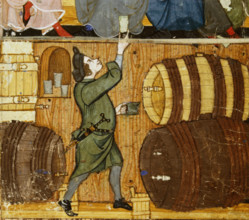 Cellarer and barrels, late 14th century.  Creator: The Monk of Hyeres.