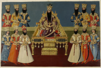 Fath Ali Shah enthroned with his sons, 1816-1820.  Creator: Abdallah Khan.