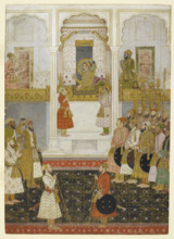 Shah Jahan in durbar, holding a ruby in his right hand, c1650.  Creator: Unknown.