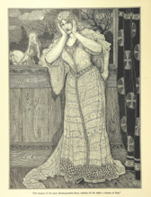 The dragon of the great Pendragonship blaze, making all the night a stream of fire, 1898.  Creator: Louis John Rhead.