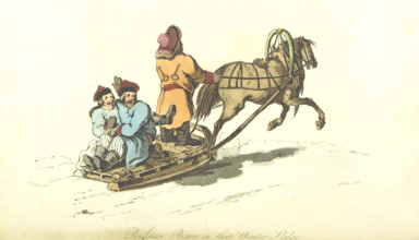 Russian Boors in their Winter Sledge, 1813.  Creator: Robert Ker Porter.