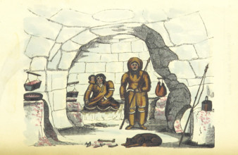Inuit family in their igloo, 1825.  Creator: Unknown.