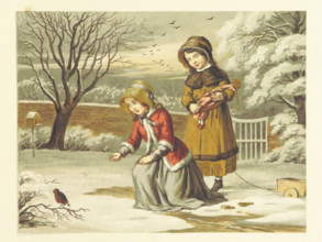 Two girls with a robin, 1853.  Creator: Unknown.