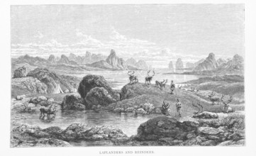 Laplanders and Reindeer, 1881.  Creator: Pearson.