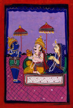 Vamana avatar: Vaman before King Bali and consort. Creator: Unknown.