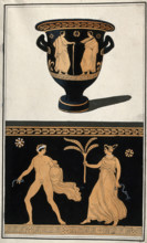 Above, a red-figured Greek wine bowl (krater); below, detail of the decoration showing..., 1760-69. Creator: Augustin Dahlsteen.