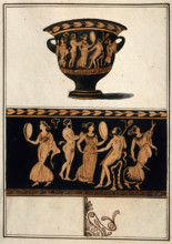 Above, a red-figured Greek wine bowl (krater); below, detail of the decoration showing ..., .1760-9. Creator: Augustin Dahlsteen.