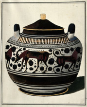 Greek lidded vessel (Corinthian lebes gamikos ?) decorated with a frieze of stylised..., 1700-1799. Creator: Augustin Dahlsteen.