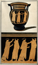 Above, red-figured Greek wine bowl (column krater); below, detail of decoration..., 1760-9. Creator: Augustin Dahlsteen.