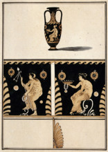 Above, red-figured Greek vessel used for transporting wine (transport amphora)..., 1760-9. Creator: Augustin Dahlsteen.