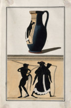 Above, black-figured Greek wine jug (oinochoe); below, detail of decoration showing a man..., 1760-9 Creator: Augustin Dahlsteen.