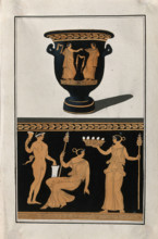 Above, red-figured Greek wine bowl (bell-krater); below, detail of decoration showing a..., 1760-9. Creator: Augustin Dahlsteen.