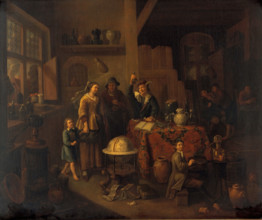 A man examining a urine flask. Creator: Bossche, Balthasar van den, 1681-1715 (After).