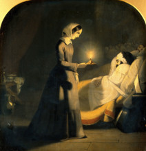 Florence Nightingale as the lady with the lamp. Creator: J. Butterworth.