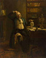 A phrenologist comparing his own head with a phrenological bust, (1900?). Creator: Albert William Holden.