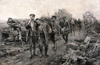 World War I: transport of the wounded. Creator: Ugo Matania.