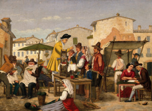 Street traders in a market square. Creator: G. S..