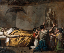 A man in bed, women praying to the Madonna del Parto. Creator: Unknown.