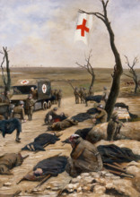 World War I: an advanced dressing-station by the roadside. Creator: Francis Barraud.