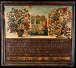 Vases of flowers and a botanic garden with Saint Peter. Creator: Thomas O'Brien.
