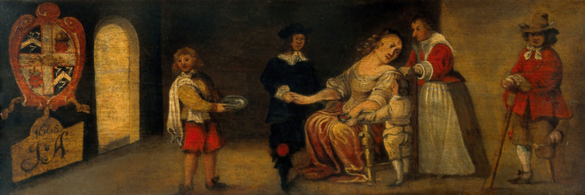 A surgeon letting blood from a woman's arm, c16th century. Creator: Unknown.