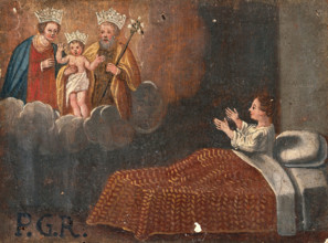 A child in bed praying to the Holy Family. Creator: Unknown.