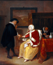 A physician taking the pulse of a young woman, while an old maid prepares gruel for her, c1660s. Creator: Gerritsz Quiringh van Brekelenkam.