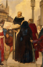 Albertus Magnus expounding his doctrines of physical science in the streets of Paris c1245, c1910s. Creator: Ernest Board.